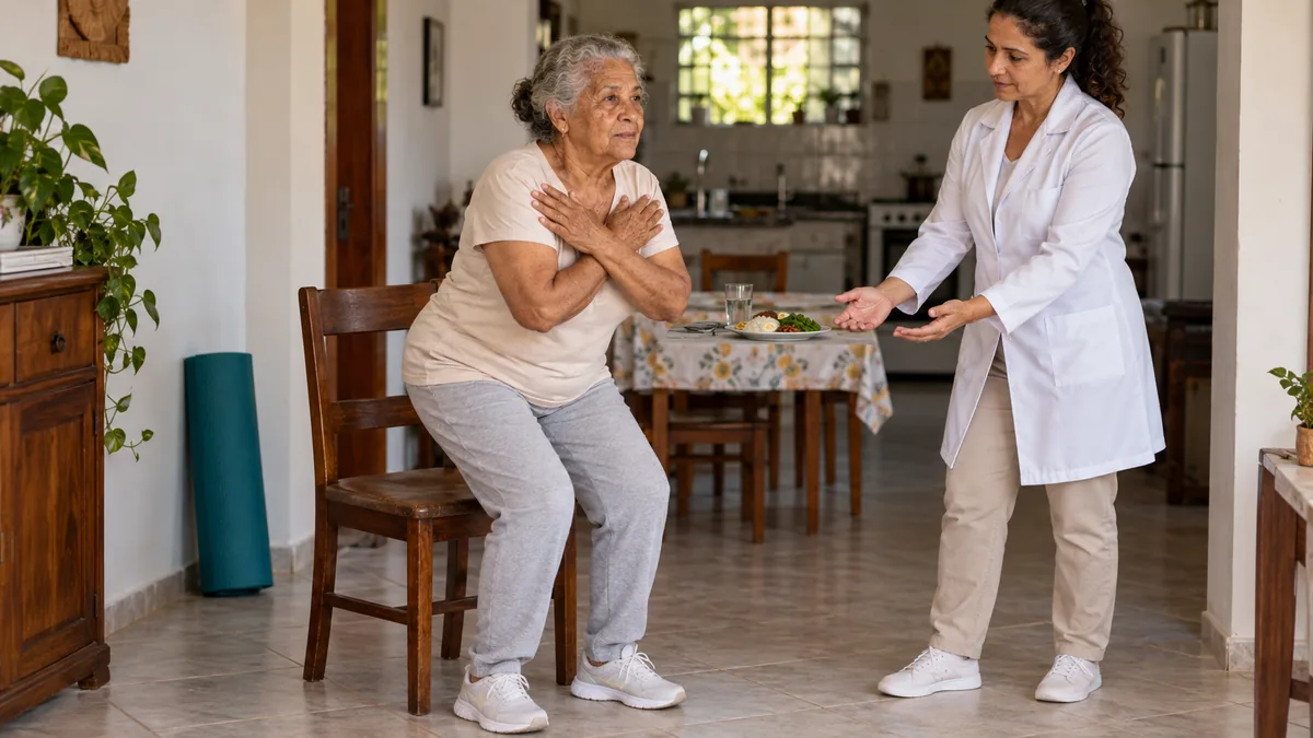 Sarcopenia: perda de músculo no idoso, nutricionista e fisioterapeuta em casa